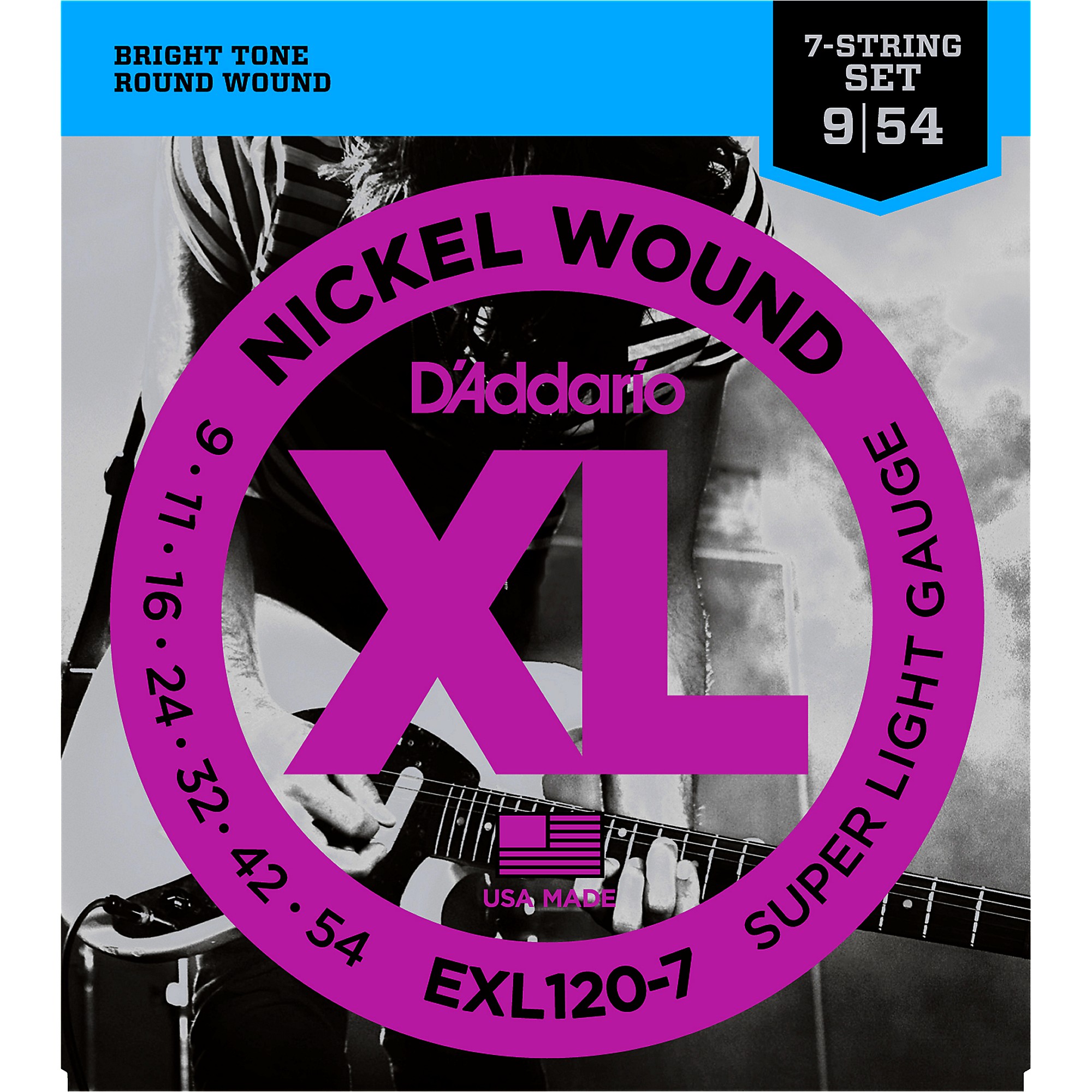 D'Addario EXL120-7 Nickel Wound Electric Strings - .009-.054 7-string Super Light