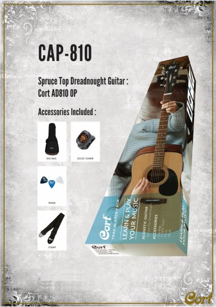 Cort AD810 Acoustic Guitar Pack - Bag + Tuner + Picks + Strap