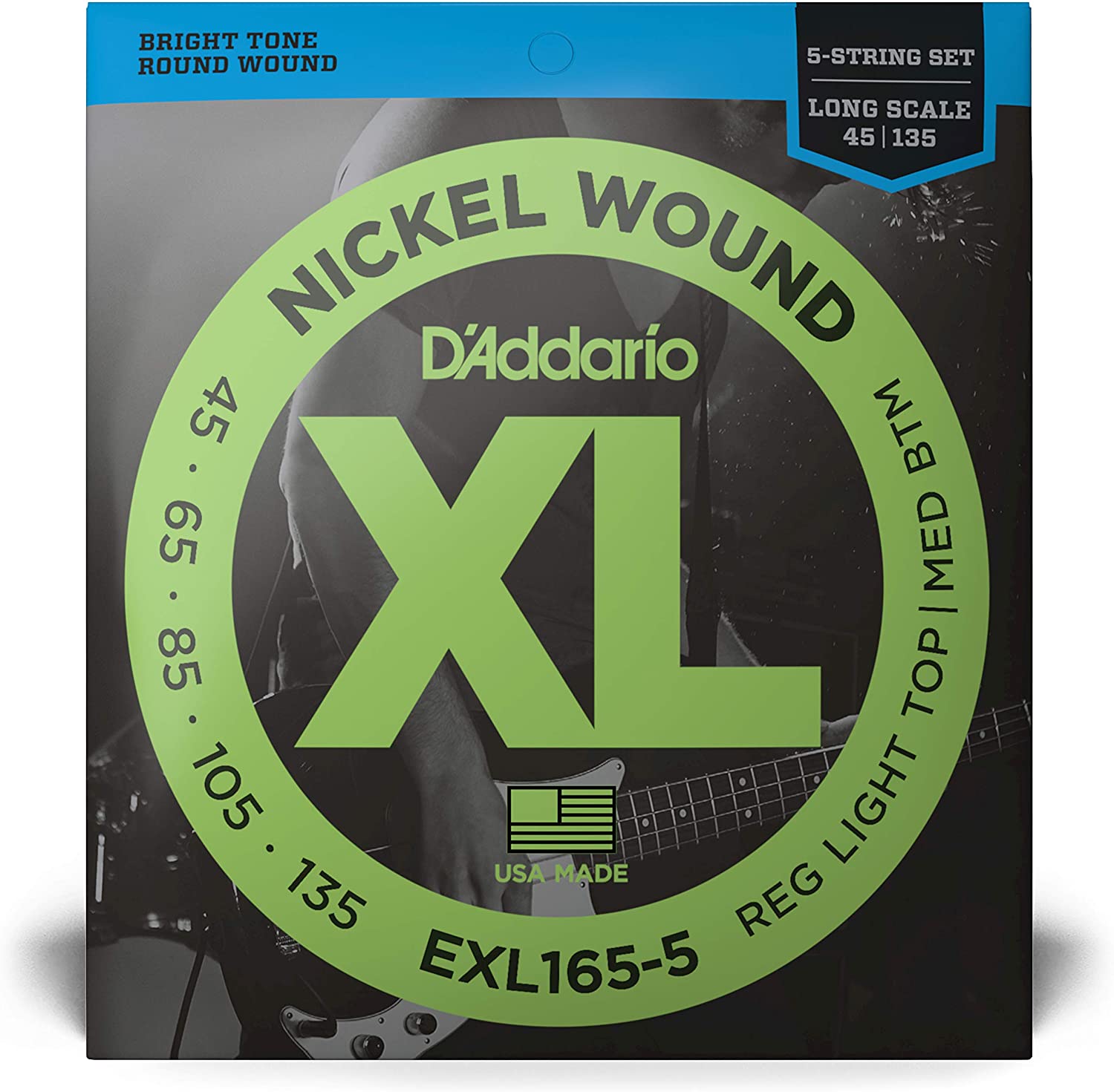 D'Addario EXL165 5String Nickel Wound Bass Guitar Strings, Custom