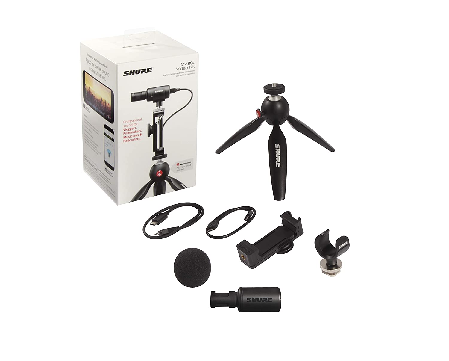 Shure MOTIV MV88+ Video Kit Digital Stereo Microphone and Accessories
