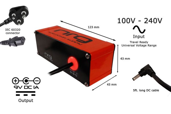 NRG Solo Power Supply – 9volts, 1amp, Center -ve Brick Red