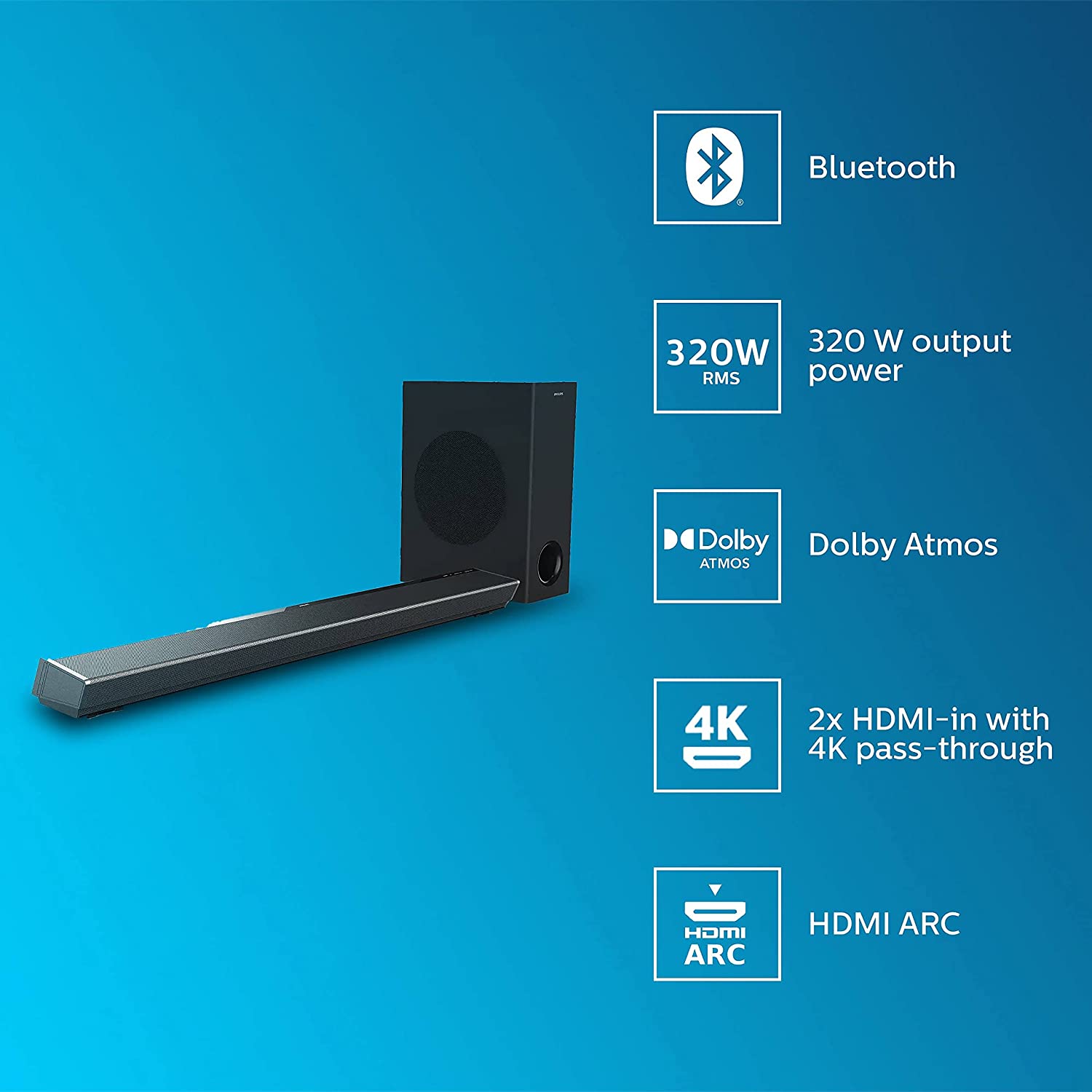 Philips TAPB603/10 Dolby Atmos 320 W Bluetooth Soundbar